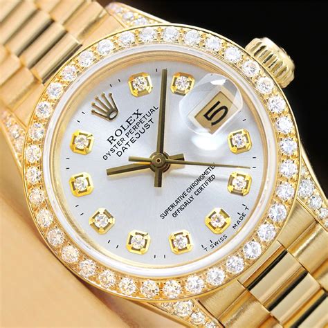 womens gold diamond rolex|ladies Rolex with diamond bezel.